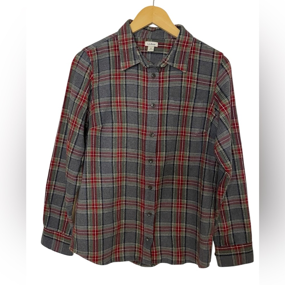 L.L. Bean Scotch Plaid Flannel Button Up Shirt Size Medium